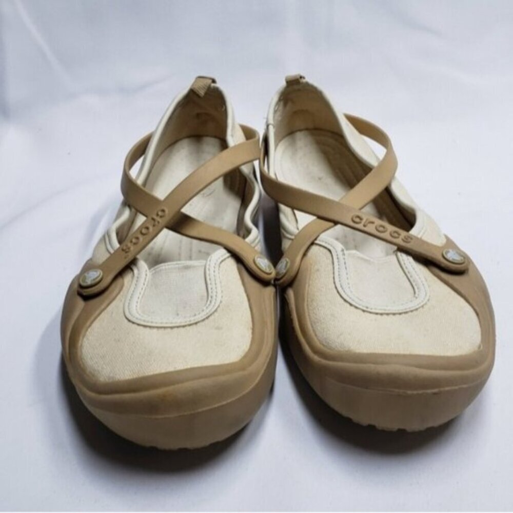 Crocs Slip On Celeste Tan Cream Canvas Size 10 Women's - Picture 12 of 13